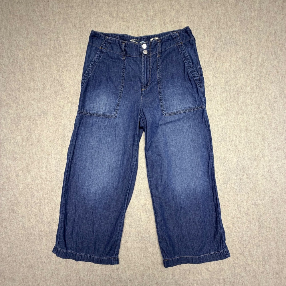 Seven7 Wide Leg Jeans Women 6 Blue Iconic Wash Cotton Tencel Relaxed Utility